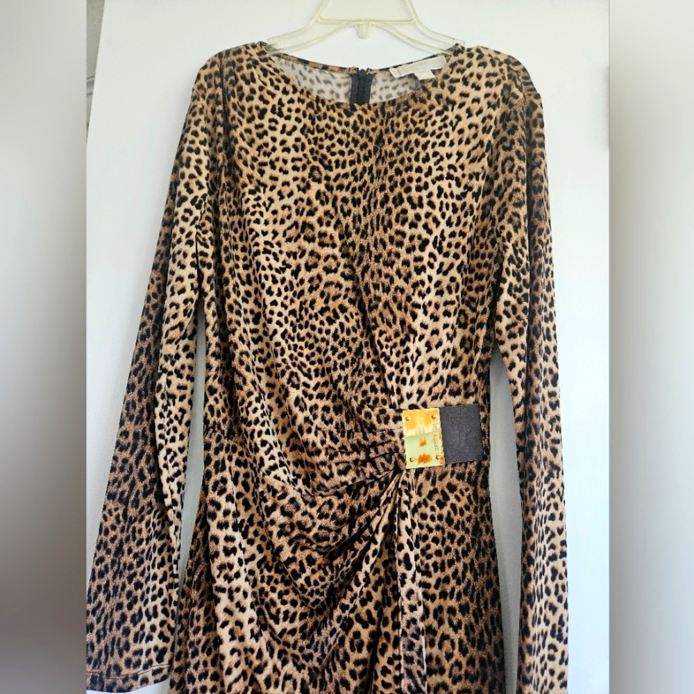 Michael Kors Leopard Print Dress with Gold Accent